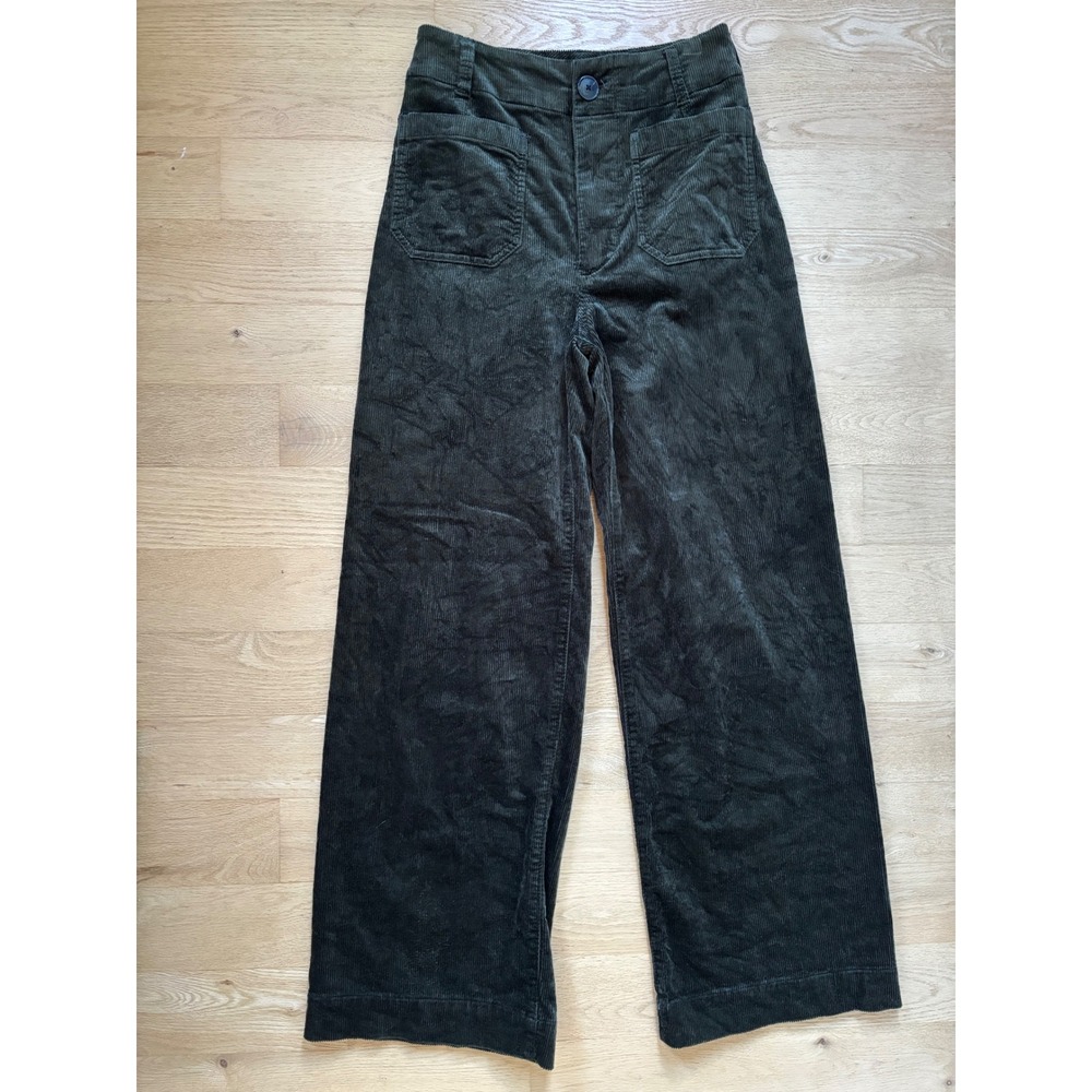 Maeve Anthropologie Colette Corduroy Wide Leg‎ Crop Pants Dark Green 25T Tall